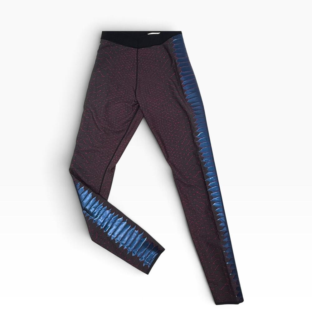 Ultracor Python Leggings Size 0 Burgundy Metallic Blue Side Stripe NWOT